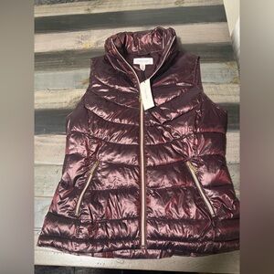 Calvin Klein Women's Shiny Burgundy Puffer Vest